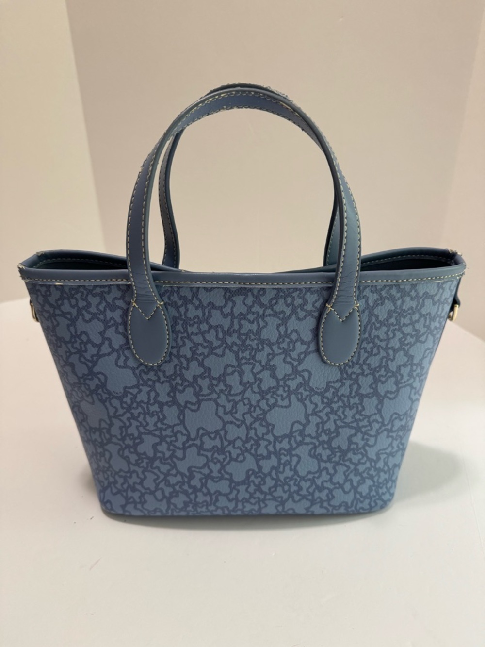 TOUS Kaos Bear Monogram Blue Tote & Wristlet Pouch Set Gold Tone - Picture 6 of 17